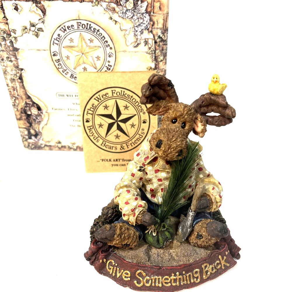 Vtg 2000 Boyds Bears & Friends Hirum Mooselplanter Box and Certificate Figurine